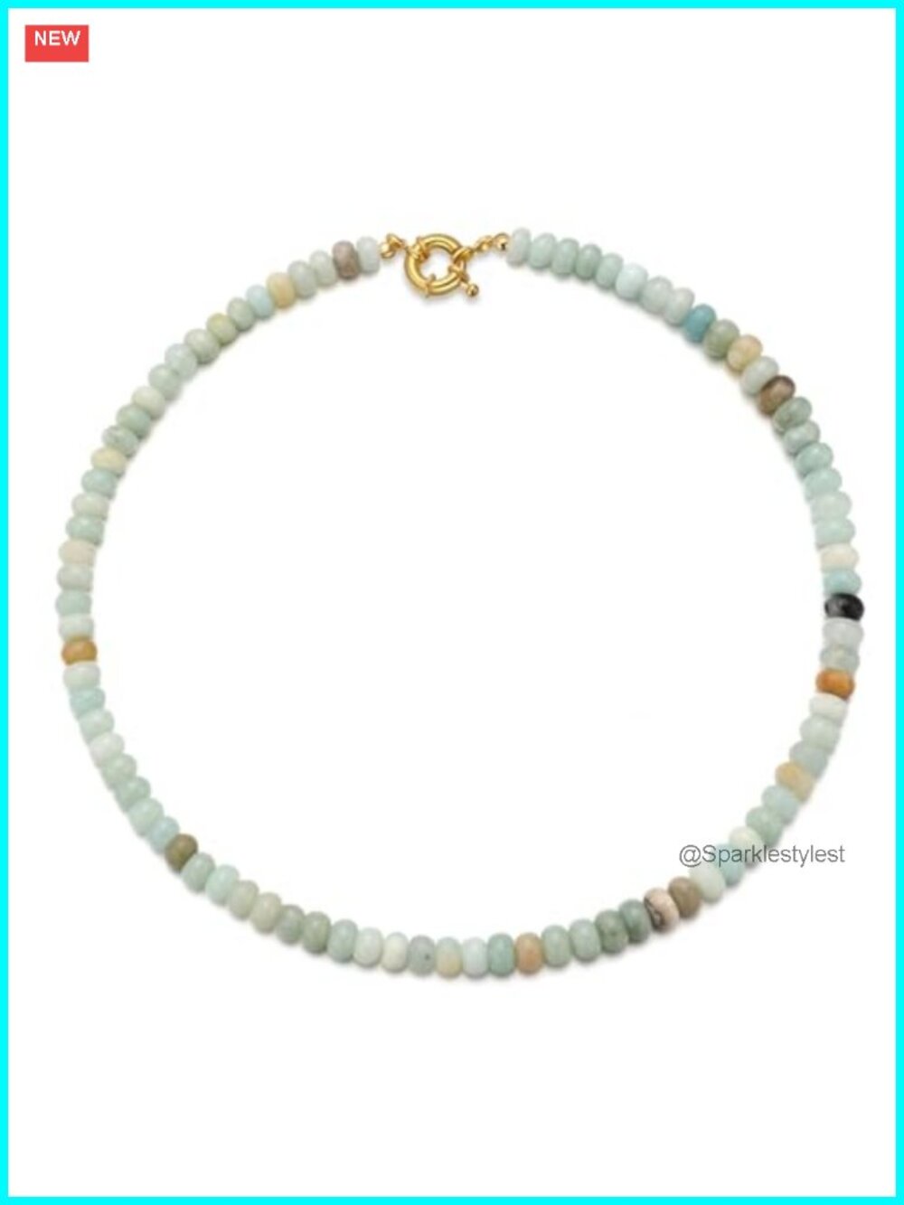 Handmade Natural Gemstone Beaded Necklace 14K Gold Plated Copper 14.5 in